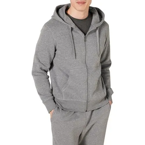 Produktbild: Amazon Essentials Herren Fleece-Kapuzenpulli mit durchgehendem Reißverschluss (erhältlich in den Größen Big & Tall), Hellgrau Meliert, M