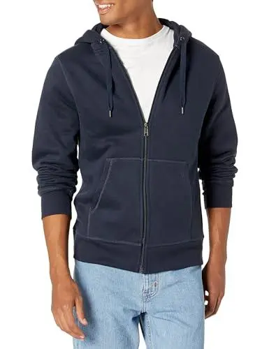 Produktbild: Amazon Essentials Herren Fleece-Kapuzenpulli mit durchgehendem Reißverschluss (erhältlich in den Größen Big & Tall), Marineblau, L