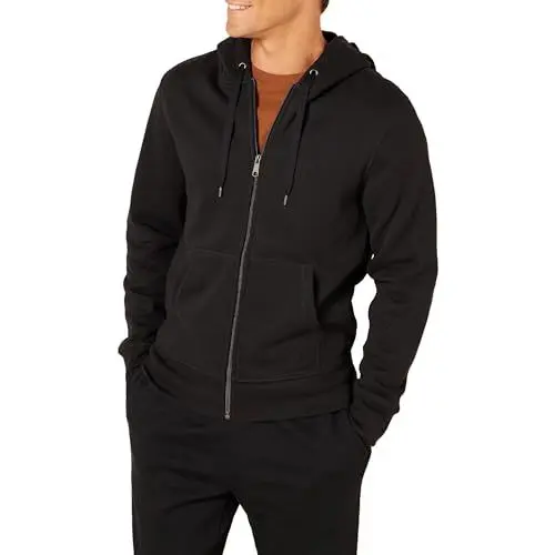 Produktbild: Amazon Essentials Herren Fleece-Kapuzenpulli mit durchgehendem Reißverschluss (erhältlich in den Größen Big & Tall), Schwarz, S