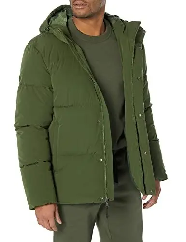 Produktbild: Amazon Essentials Herren Halblange Steppjacke Mit Kapuze (In Übergrößen Erhältlich), Dunkles Olivgrün, XL