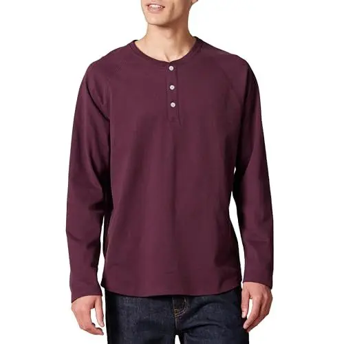 Produktbild: Amazon Essentials Herren Henley-Shirt mit langen Ärmeln und normaler Passform (erhältlich in Übergrößen), Burgunderrot, M
