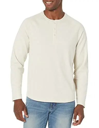 Produktbild: Amazon Essentials Herren Henley-Shirt mit langen Ärmeln und normaler Passform (erhältlich in Übergrößen), Haferbeige Meliert, XXL