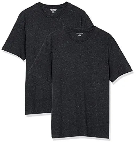 Produktbild: Amazon Essentials Herren Kurzärmeliges T-Shirt mit Rundhalsausschnitt aus Baumwolle – Regular Fit, 2er-Pack, Dunkelgrau Meliert, S
