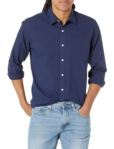 Produktbild: Amazon Essentials Herren Lässiges langärmeliges Popeline-Hemd Normale Passform, Marineblau, M