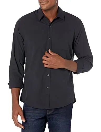 Produktbild: Amazon Essentials Herren Langärmeliges Hemd aus Popeline, Schmale Passform, Schwarz, XL