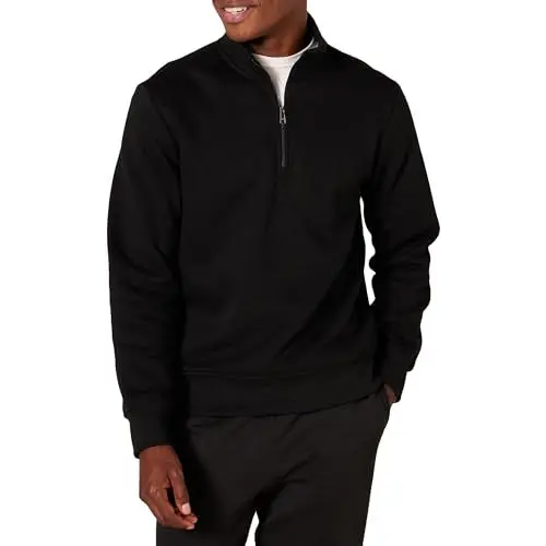 Produktbild: Amazon Essentials Herren Langärmliges Fleece-Sweatshirt Mit Viertelreißverschluss, Schwarz, M