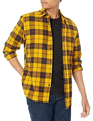 Produktbild: Amazon Essentials Herren Langarmhemd aus Flanell (in Übergröße erhältlich), Gelb Karomuster, L