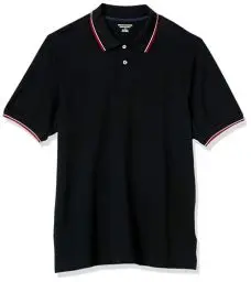 Produktbild: Amazon Essentials Herren Polohemd aus Baumwollpiqué in normaler Passform (erhältlich in Übergrößen), Schwarz Rot Weiß Thin Stripe, L