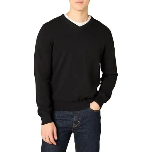 Produktbild: Amazon Essentials Herren Pullover-Pullover Mit V-Ausschnitt (Erhältlich In Groß und Schwer), Schwarz, L