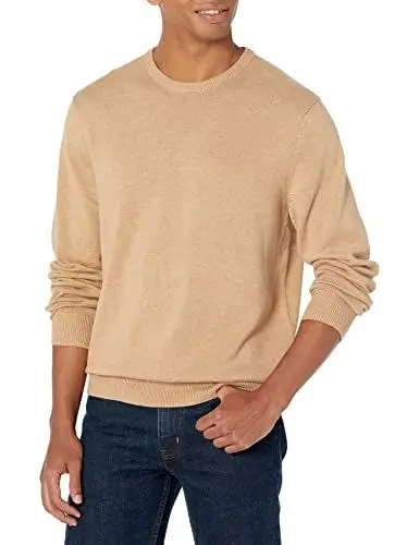 Produktbild: Amazon Essentials Herren Langärmliger Pullover Mit Rundhalsausschnitt, 100 % Baumwolle, Erhältlich In Groß Und Schwer, Kamelbraun Meliert, L