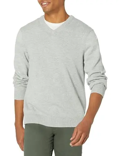 Produktbild: Amazon Essentials Herren Pullover mit V-Ausschnitt (in Übergröße erhältlich), Hellgrau Meliert, L