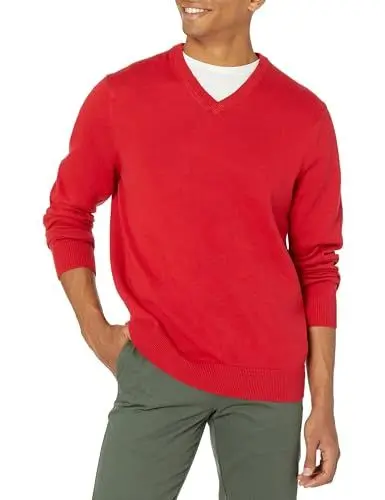Produktbild: Amazon Essentials Herren Pullover-Pullover Mit V-Ausschnitt (Erhältlich In Groß und Schwer), Rot, XL