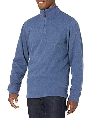 Produktbild: Amazon Essentials Herren Pullover mit Viertelreißverschluss, Französischer Rippstrick, Blau Heide, XXL