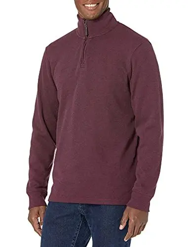 Produktbild: Amazon Essentials Herren Pullover mit Viertelreißverschluss, Französischer Rippstrick, Burgunderrot Meliert, M