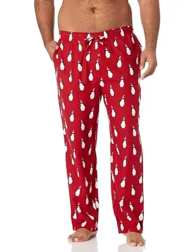 Produktbild: Amazon Essentials Herren Schlafanzughosen aus Flanell - Auslauffarben, Rot Pinguin, S