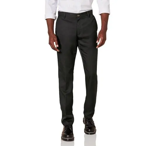Produktbild: Amazon Essentials Herren Flatfront-Anzughose in schmaler Passform, Schwarz, 32W / 29L