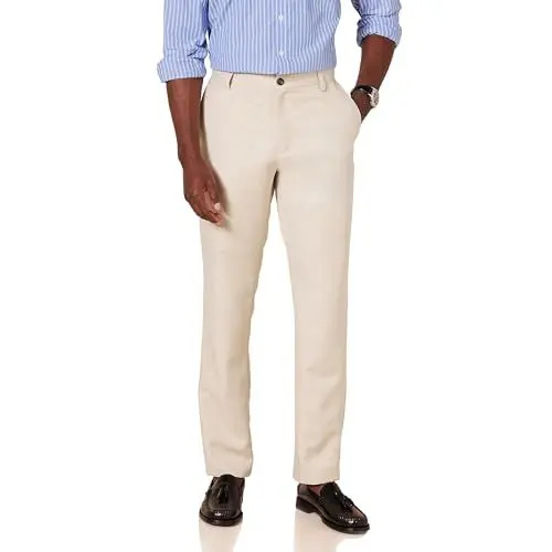Produktbild: Amazon Essentials Herren Flatfront-Anzughose in schmaler Passform, Stone, 35W / 34L