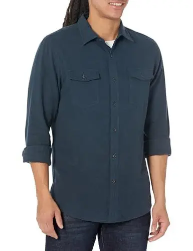 Produktbild: Amazon Essentials Herren Schmal geschnittenes Flanellhemd mit Langen Ärmeln und 2 Taschen, Verwaschenes Marineblau, XXL