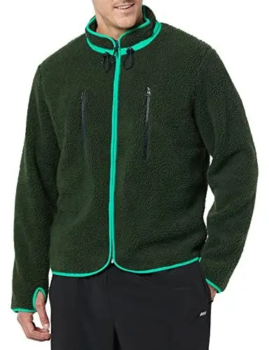 Produktbild: Amazon Essentials Herren Stehkragenjacke Aus Teddy-Fleece Mit Durchgehendem Reißverschluss Und Brusttaschen, Dunkelgrün, XL
