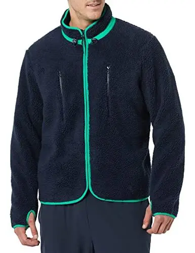 Produktbild: Amazon Essentials Herren Stehkragenjacke Aus Teddy-Fleece Mit Durchgehendem Reißverschluss Und Brusttaschen, Dunkles Marineblau, XS