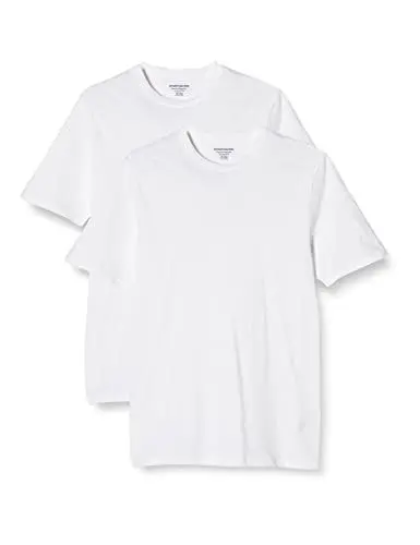 Produktbild: Amazon Essentials Herren T-Shirt mit kurzen Ärmeln und Rundhalsausschnitt in normaler Passform, 2er-Pack, Weiß, M