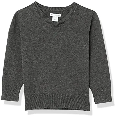 Produktbild: Amazon Essentials Unisex Kinder Pullover aus Baumwolle mit V-Ausschnitt, Uniform, Dunkelgrau Meliert, 2 Jahre