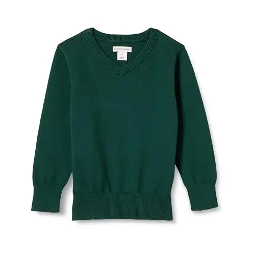 Produktbild: Amazon Essentials Unisex Kinder Pullover aus Baumwolle mit V-Ausschnitt, Uniform, Dunkelgrün Heidekraut, 4 Jahre