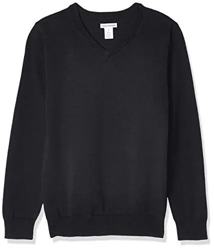 Produktbild: Amazon Essentials Unisex Kinder Pullover aus Baumwolle mit V-Ausschnitt, Uniform, Schwarz Heide, 9 Jahre