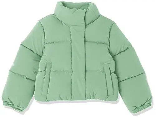 Produktbild: Amazon Essentials Mädchen Kurze Steppjacke Mit Durchgehendem Reißverschluss (Aus Mattem Oder Sherpa Fleece, Gesteppt), Salbeigrün, 3 Jahre