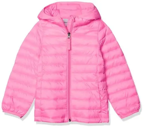 Produktbild: Amazon Essentials Mädchen Leichte, Wasserabweisende, verstaubare Kapuzenjacke, Neonrosa, 6-7 Jahre