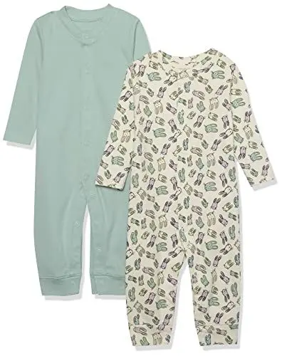 Produktbild: Amazon Essentials Unisex Baby Fußloser Overall aus Bio-Baumwolle (zuvor Amazon Aware), 2er-Pack, Beige Kaninchen/Salbeigrün, Frühchen