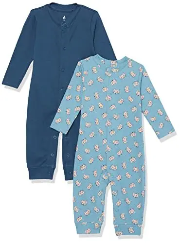Produktbild: Amazon Essentials Unisex Baby Fußloser Overall aus Bio-Baumwolle (zuvor Amazon Aware), 2er-Pack, Blau Fuchsaufdruck/Marineblau, Frühchen