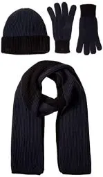 Produktbild: Amazon Essentials Unisex Erwachsene Set mit Strickmütze, Schal und Handschuhen, 3er-Pack, Schwarz/Blue Nights, Einheitsgröße