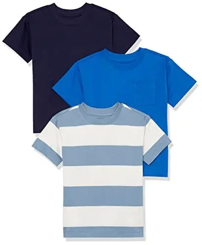 Produktbild: Amazon Essentials Unisex Kinder Modernes Kurzarm-T-Shirt, 3er-Pack, Dunkles Marineblau/Kräftiges Blau/Weiß Rugby-Streifen, 3 Jahre