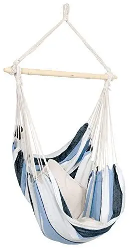 Produktbild: AMAZONAS Hängesessel wetterfest UV-beständig Havanna Marine mit Querstab aus FSC Buchenholz 110 cm bis 150 kg blaugestreift