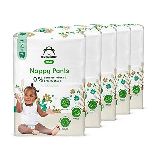 Produktbild: Amazon-Marke: Mama Bear Öko-Windeln Pants, Größe 4 (7-14kg), Weiß, 100 Stück (5 Packungen mit 20)
