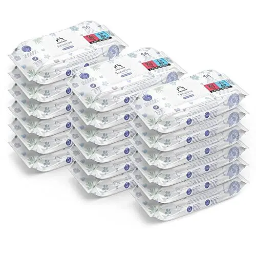 Produktbild: by Amazon Sensitive Babyfeuchttücher 1008 Tücher, unparfümiert, 18 Packungen à 56 Stück (zuvor unter der Marke Mama Bear, identisches Produkt)