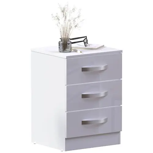 Produktbild: Vida Designs Hochglanz Nachttisch mit 3 Schubladen, rechteckig, Weiß, 36 cm T x 40 cm B x 56 cm H