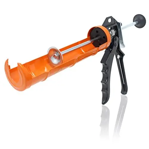 Produktbild: Amazy Edelstahl Kartuschenpistole – Kartuschenpresse für die Verarbeitung von Silikon und Acryl mit 310 ml Kartuschen | Hebelübersetzung 12:1