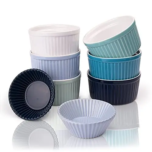 Produktbild: Amazy Soufflé Schalen und Cupcake Formen aus Keramik – 6x Souffle Schälchen & 2x Cupcakeformen (8er Set) | Souffle und Cupcake Förmchen für Cupcakes, Creme Brulee oder Suppen