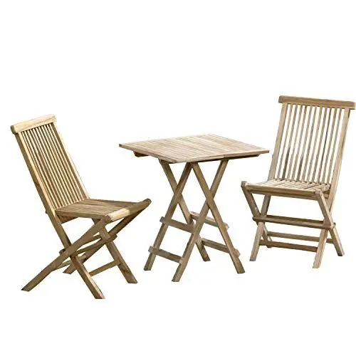 Produktbild: Ambientehome 3tlg. Sitzgruppe Teakholz Gartenset, Tisch eckig ca. 40x60 cm Klapptisch, 2 x Klappstuhl