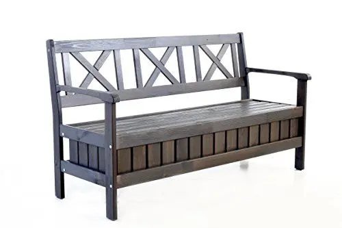 Produktbild: Ambientehome Bank, Massivholz Truhenbank EVJE 150 cm Gartenbank, taupegrau, 157x63x88 cm, 90465