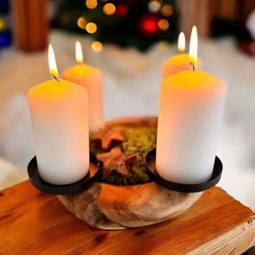 Produktbild: Ambientehome Teak Adventskranz Wurzelschale Holzschale Obstschale Schale massiv ca 30-35 cm Dekoschale, Kerzenpicks mit hochgezogenem Rand