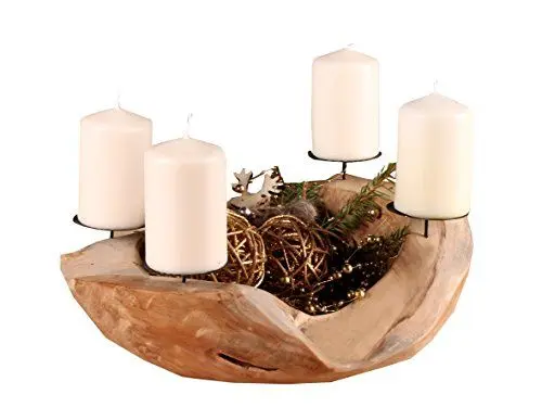 Produktbild: Ambientehome Adventskranz Adventsschale Teak rund circa 20 - 25 cm Wurzelschale Wurzelholz Holzschale Teakschale Dekoschale, Braun