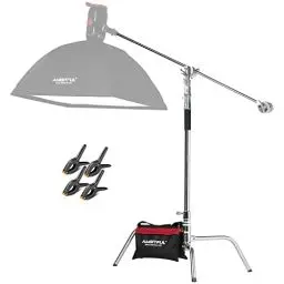 Produktbild: AMBITFUL Stainless Steel Heavy Duty C Stand with Boom Arm - Max Height 320cm/10.5ft Photography Light Stand with 128cm/4.2ft Holding Arm, 2 Grip Head for Studio Monolight, Softbox, Reflector