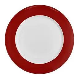 Produktbild: AMBITION Dessertteller Aura Red 19 x 19 x 1,5 cm Frühstücksteller weiß mit rotem Rand rund Porzellan Spülmaschine Mikrowelle