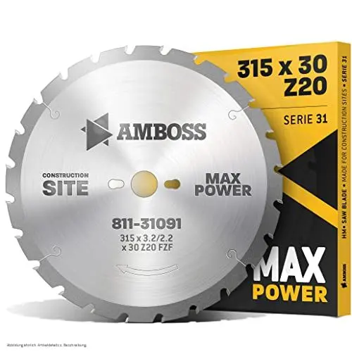 Produktbild: Amboss - HM Kreissägeblatt Ø 315 mm x 3,2 mm x 30 mm | Für Paletten, Holz mit Nägeln etc. | Serie 11.31-20 Zähne FWF