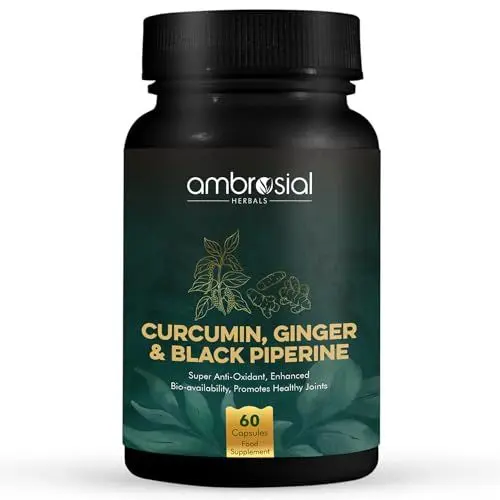 Produktbild: Ambrosial Curcumin Kurkuma und schwarzer Pfeffer Kapseln mit Ingwer | Hochwirksame Kurkuma-Kapseln mit verbesserter Absorption | 95% Curcuminoide zur Unterstützung der Gelenke (Pack of 1)