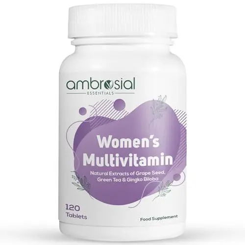 Produktbild: Ambrosial Multivitaminpräparat für Frauen mit natürlichen Extrakten aus Traubenkernen, Grüntee-Extrakt und Ginkgo Biloba, das Knochen, Muskeln und allgemeines Wohlbefinden unterstützt 120 Tabletten