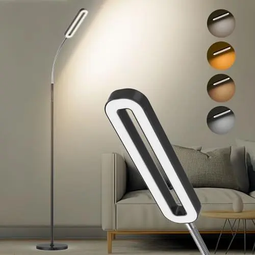 Produktbild: Amdelne Stehlampe Wohnzimmer Schwarz, Moderne Stehlampe LED Dimmbar, 12W 1400LM Stehleuchte Leselampe mit Fernbedienung, 6 Szenenmodi, Timing-Funktion, Sofa Lampe für Schlafzimmer Arbeitszimmer Büro